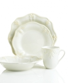 With the same vintage style of Butler's Pantry dinnerware, the dishes from Lenox are elegant classics for casual dining. Distinguished by beautifully scalloped rims and a raised leaf design, these Gourmet 4-piece place settings are in creamy shades of ivory. Qualifies for Rebate