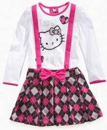 Classy cute. An argyle skirt and suspender details gives this dress from Hello Kitty a retro cute that will complement her looks.