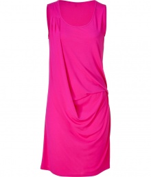 Chic pink cowl neck dress from Michael Kors - Bright comfortable yet refined style to your cocktail look with this cowl neck dress - Scoop neckline with one-sided pleat detail, asymmetrical drape, pullover style - Wear with patterned tights, a boyfriend blazer, and ankle booties