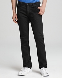 John Varvatos Star USA brings rocker edge to your look with these super-cool skinny jeans, crinkled at the thigh and back of knee for extra flair.