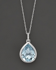 Bring a little clarity to your look. A beautiful faceted teardrop blue topaz pendant necklace in 14 Kt. white gold with diamond accents.