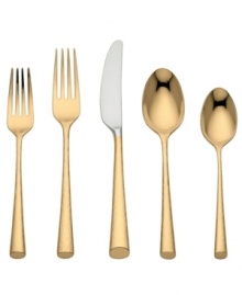 Golden touch. With lightly hammered handles made of gold-plated steel, Imperial Caviar flatware sets a new trend in fashionable dining. A slender silhouette and angled tip style place settings with the chic brilliance of Marchesa by Lenox.