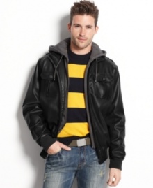 Get ready to ride in style with this hooded, faux-leather jacket from Buffalo David Bitton.