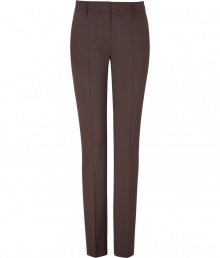 Elegant trousers in fine mocha-brown wool with a feminine fit - Gorgeous and fashionable - Great alternative to classic black in the office - Features a fitted cut with a straight leg, creases and belt loops - Perfect business trousers for everyday use - Wear with the matching blazer and heels or flats