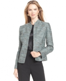 Try pairing Kasper's streamlined tweed jacket with suit separates like tailored trousers and pencil skirts for a pulled-together look with a touch of extra shine!