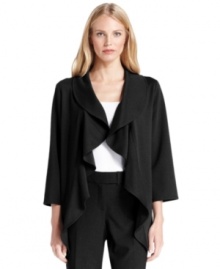 A cross between a draped cardigan and a sophisticated blazer, Calvin Klein's jacket features ponte knit fabric for just the right amount of structure.