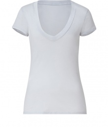 Stylish t-shirt in fine, pure pale grey cotton - Soft yet durable material feels great against the skin - A genius basic from cult LA label James Perse - Feminine silhouette is slightly fitted and tapers gently at waist - Short sleeves and flattering, deep v-neck with wide piping - A versatile go-to ideal for everyday - Wear solo or layer beneath a cardigan or blazer and pair with jeans, chinos or shorts