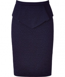 A chicly textured knit and an of the moment peplum embellishment lend this Matthew Williamson wool blend skirt its fashionable flair - Curve-hugging pencil cut with slim banded waist and decorative draped peplum - Zips at back - Seamlessly transitions from the office to parties, openings and dinners - Pair with a silk blouse, a button down or a fitted pullover and sandals or ankle booties