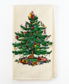 Christmas starts in the kitchen. Whether it's for everyday use or just for display, this cotton kitchen towel's beautiful tree design will help get the cook in the holiday spirit. A whimsical accent from Spode.