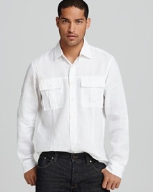 Michael Kors Woven Linen 2-Pocket Military-Inspired Sport Shirt - Slim Fit