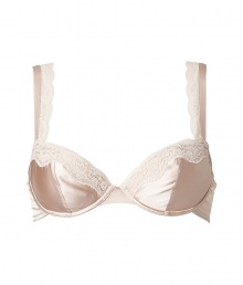 Elegant, pale pink silk bra with lace - demi bra also works well for small sizes - slightly padded, makes for a nice push-up effect - lace extends along the straps - great for wide boat necklines and sheer blouses - back hook closure - just a little bit of spandex ensures a perfect fit - adjustable straps - sexy, stylish, seductive - makes a great set with the matching panty or thong