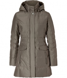 Stylish and sporty, Woolrichs quilted Trenton down coat is a must for cool weather looks - Stand-up collar, removable hood, long sleeves, fitted ribbed knit cuffs, hidden two-way front zip and snapped panel, snapped flap pockets, quilted - Softly tailored fit - A versatile, classic coat perfect for both city streets and country slopes