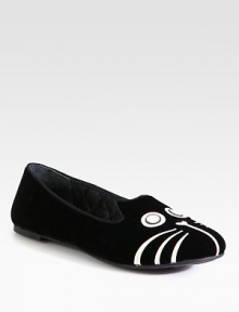 Irresistibly cute and quirky, these soft velvet flats have leather trim and smooth satin lining. Velvet and leather upperSatin liningLeather solePadded insoleImported