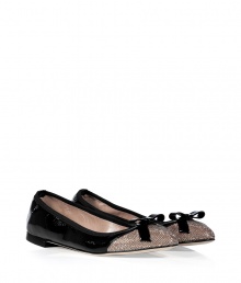 Inject ladylike style into your look with Valentinos sultry metal detailed bow flats - Softly pointed toe, metal detailed cap, patent leather bow - Wear with everything from pullovers and jeans to cocktail dresses and statement clutches