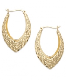 Classic chic. Every girl needs a polished pair of hoops like this unique Giani Bernini style. Crafted in 24k gold over sterling silver with a marquise shape and textured surface. Approximate diameter: 1-1/8 inches.