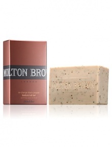 Winner of the 2009 Allure Best of Beauty Awards in the guys stuff category. This exfoliating soap bar is packed with Madagascan black pepper oil and cracked peppercorns to add serious spice to bathing. This deeply cleanses and smoothes the skin. 8.8 oz. 