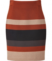 With its rich autumnal hues and exquisitely soft virgin wool, Akris striped skirt screams sophistication with that uniquely understated luxe edge - Hidden back zip, inside button closure - Tailored fit - Pair with sleek knit tops and modern-minimalist accessories