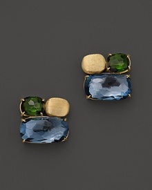 Exclusively at Bloomingdale's, London blue topaz and green tourmaline are artfully set with hand-engraved 18K gold in these stud earrings from Marco Bicego.