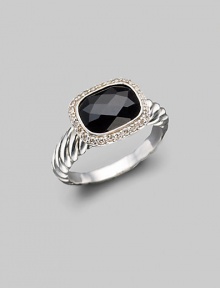 From the Noblesse Collection. A richly faceted black onyx, surrounded by diamonds, perches elegantly on a twisted cable of sterling. Diamonds, 0.21 tcw Black onyx Sterling silver Imported