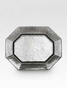 A unique mottling technique lends a hand-thumbed, hammered design to a beautiful metallic stoneware serving platter with the look of an old-world favorite. From the Pewter Collection12 X 15Ceramic stonewareDishwasher safeImported