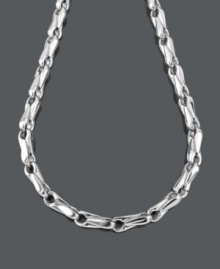 Add bold style for an extra edge. Men's necklace features a grain link chain set in stainless steel. Approximate length: 24 inches.