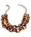 Get connected. Style&co. offers this frontal necklace featuring tortoise shell-style links. Crafted from gold tone mixed metal, the necklace has glass accents as a nice finishing touch. Approximate length: 19 inches.