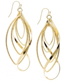 Don't let your look spiral out of control, simply add a subtle twist. INC International Concepts' overlapping earrings feature an intricate mix of shapes crafted from gold-plated mixed metal. Approximate drop: 3-1/4 inches.