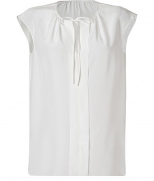 Perfect for both dressing up and down, Josephs pristine off-white crepe de chine silk top is a sleek choice with endless wearing possibilities - Round neckline with tie and pleating detail, sleeveless, slit front, layered front panel, side slits - Loose fit - Wear with a pencil skirt and heels, or with favorite skinnies and flats