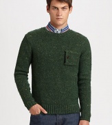 Crewneck sweater shaped in a rich wool blend with a speckled finish.CrewneckChest patch pocketRibbed knit cuffs and hem81% wool/15% alpaca/4% viscoseDry cleanImported