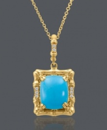 Wearable art. This delicate pendant from CARLO VIANI® is a sheer masterpiece, with cabochon-cut turquoise (12 mm x 10 mm) and sparkling white sapphire accents cradled in a 14k gold setting. Approximate length: 18 inches. Approximate drop: 1 inch.