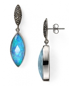 In sterling silver with striking blue lagoon stones, Judith Jack's double drop earrings epitomize statement sparkle. Slip in these gems to up the ante after-hours.