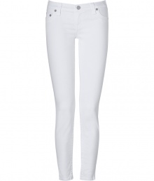 Elevate your cool warm weather staples with these ultra-skinny white jeans from True Religion - Classic five-pocket style, button fly, belt loops - Extra form-fitting, mid-rise - Style with bright tops and fun leather flats