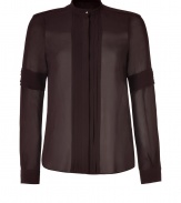 Both feminine and edgy with its uniquely placed pleating, Belstaffs pristine silk blouse is an ultra sleek choice - Short stand-up collar, long sleeves, push-button cuffs, hidden button-down front with push-button at throat, pleated front and sleeve detail, shirttail hemline - Softly tailored fit - Wear with edgy separates and slick leather accessories