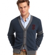 Button up your book-smart style with this Izod cardigan sweater.