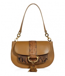 Bring luxe appeal to your look with this ultra-stylish bag from Michael Kors - Chain and leather detailed shoulder strap, front flap with python trim, gold-tone hardware with tassel, front pocket with python detail - Pair with a figure-hugging sheath dress and heels or with an amped up jeans-and-tee ensemble