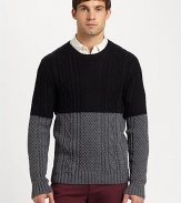 A contemporary trend of the moment, this block design is shaped in a sumptuous wool blend with a crewneck and cable knit detailing at the front.CreweneckRibbed knit collar, cuffs and hem45% acrylic/40% alpaca/15% woolDry cleanImported