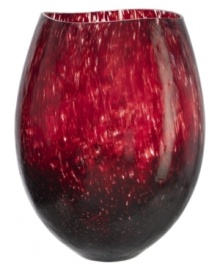 Embrace the exotic side of Kosta Boda with this large Dino vase. Heavy art glass in a fluid, organic shape and rich shades of burgundy punctuates decor with mesmerizing beauty. A glossy, textured finish makes every inch unique.