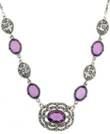 Vibrant and vintage-inspired. Featuring Czech glass accents in an attractive amethyst hue, this stunning link necklace from 2028 channels the Victorian era. Crafted in silver tone mixed metal. Approximate length: 16 inches + 3-inch extender.