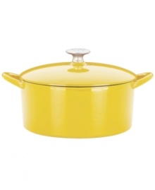 Classic good looks and outstanding performance put this covered dutch oven at the front of its class. Famed chef Mario Batali introduces the beauty of cast iron into your kitchen with a versatile addition that heats up fast, retains heat like a pro and eliminates hot spots that burn foods. The durable enameled finish requires no seasoning and is easy to clean-just pop in the dishwasher! Limited lifetime warranty.