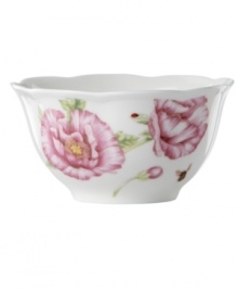 Grow your garden. The Butterfly Meadow Bloom bowl from Lenox features the sturdy, scalloped porcelain of original Butterfly Meadow dinnerware but with fresh pink and violet blossoms. Qualifies for Rebate