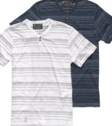 Change your t-shirt pattern with these striped y-neck tees from Marc Ecko Cut & Sew.