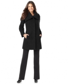 Look chic while shielding yourself from winter's chill in this petite wool coat form Alfani. The oversized collar and streamlined front lend a modern feel!