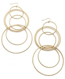 Eternally stylish. Bar III's multi-circle drop earrings overlap for a completely chic look. Crafted in matte gold tone mixed metal. Approximate drop: 5-1/2 inches.