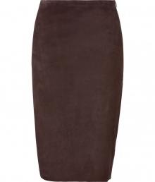 Super sexy chocolate lightweight suede skirt - Make a statement in this sultry skirt thats perfect for day or night - Pair with a chiffon blouse, fishnets, and heels for kittenish cool - Style with a crisp white button down and platforms