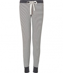 Super soft in ultra comfortable lightweight jersey, Juicy Coutures striped leggings are perfect for cozy lounging - Tonal grosgrain tie, charcoal waistband and fitted cuffs - Fitted, tapered leg - Wear with an oversized sweatshirt and shearling lined boots