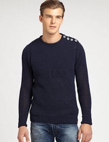 A sumptuously soft cotton blend elevates the comfort and style level of this casual, pullover sweater accented with button detail at the collar.CrewneckRibbed knit cuffs and hem70% cotton/18% acrylic/12% nylonHand washMade in Italy