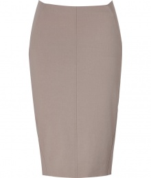 A luxe workweek essential with an impeccable cut, Brunello Cucinellis sand pencil skirt brings elegance to the office - Front and back seam, paneled side seaming, hidden back zip, kick pleat - Extra form-fitting - Wear with a silk top and sleek heels