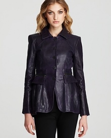 Crafted in luxe leather, this Nanette Lepore jacket brings city chic to your fall looks. Pleats soften the silhouette for a touch of feminine flair.