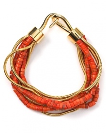 Do the bright thing: Let MICHAEL Michael Kors lend every look a colorful touch with this layered strand of coral beads, accented by a gold plated snake chain bracelet.