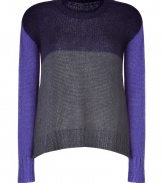 Beat the cold weather fashion humdrums in this ultra-chic mohair-blend colorblock pullover from Close - Crew neck, long sleeves, A-line silhouette, asymmetric high-low hem, colorblock panels - Wear with skinny jeans, cropped trousers, or a slim pencil skirt